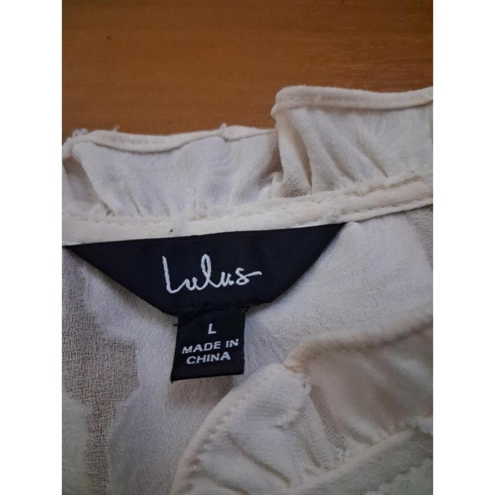 Lulus Floral Ivory Sheer Cottagecore Button Down‎ Puff Sleeve Top Shirt - Picture 5 of 7